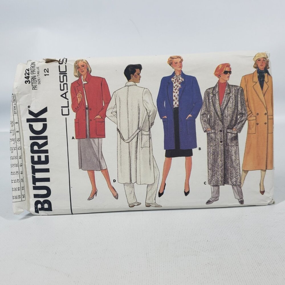 Butterick 3422 Pattern-sizes 12 Misses Loose-Fit Coat Classics 1985 Cut Pattern